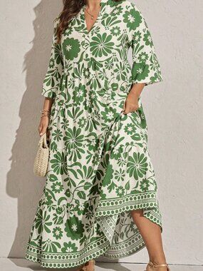 Multicolor Boho Women's Plus Size Floral Maxi Dress Flare Sleeves Ruffle Hem
